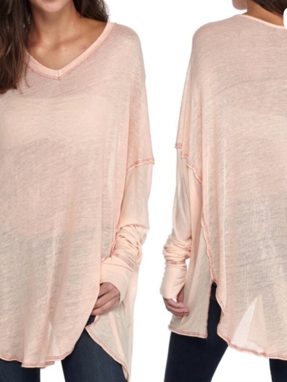 We The Free Peach Lightweight V-Neck top
